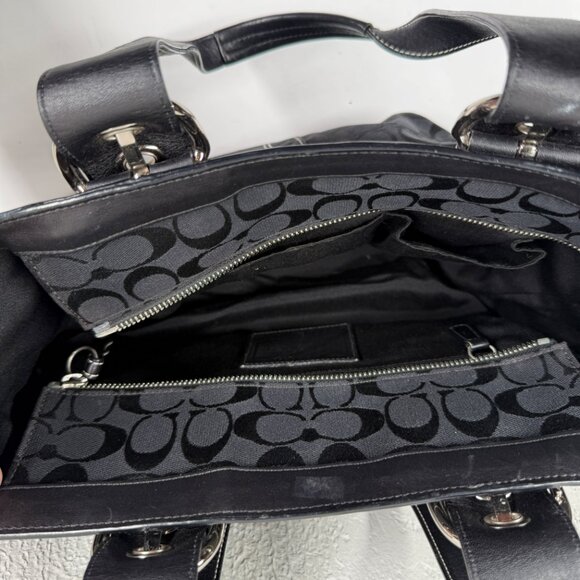 Vintage Y2K Coach Legacy Black Signature C Canvas Tote Leather Trim Handbag - Picture 4 of 11